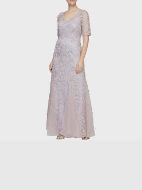 Alex Evenings Elegant Wisteria Floral Lace Evening Gown